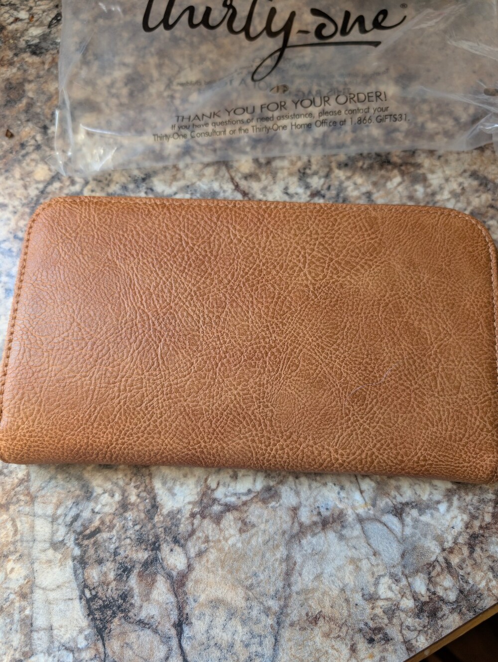 Thirty-One All about the Benjamins Caramel Distressed Wallet PLUS Strap